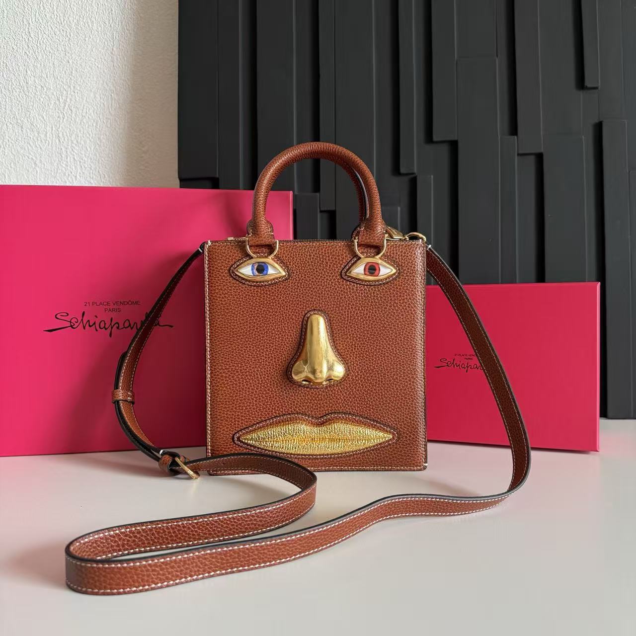 SCHIAPARELLI ANATOMY JEWELRY BAG 20 IN BROWN CALFSKIN