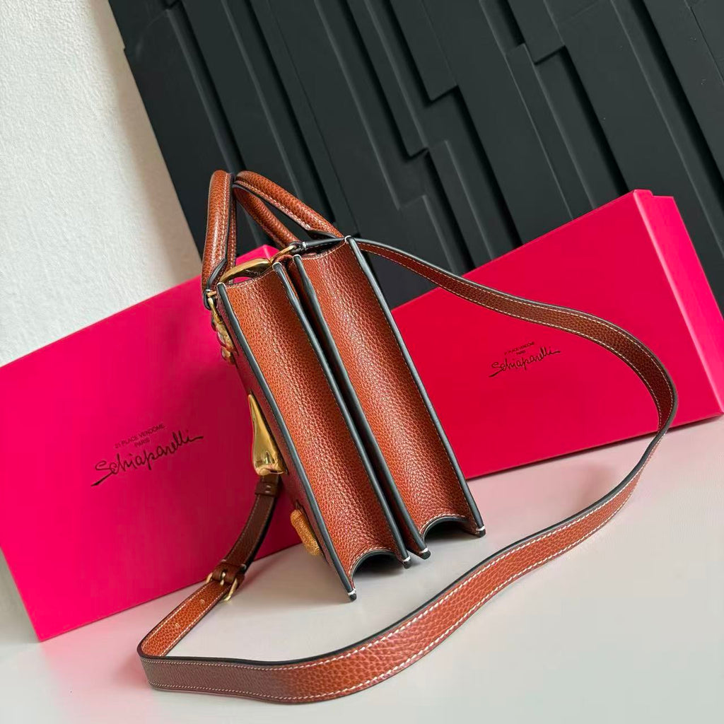 SCHIAPARELLI ANATOMY JEWELRY BAG 20 IN BROWN CALFSKIN