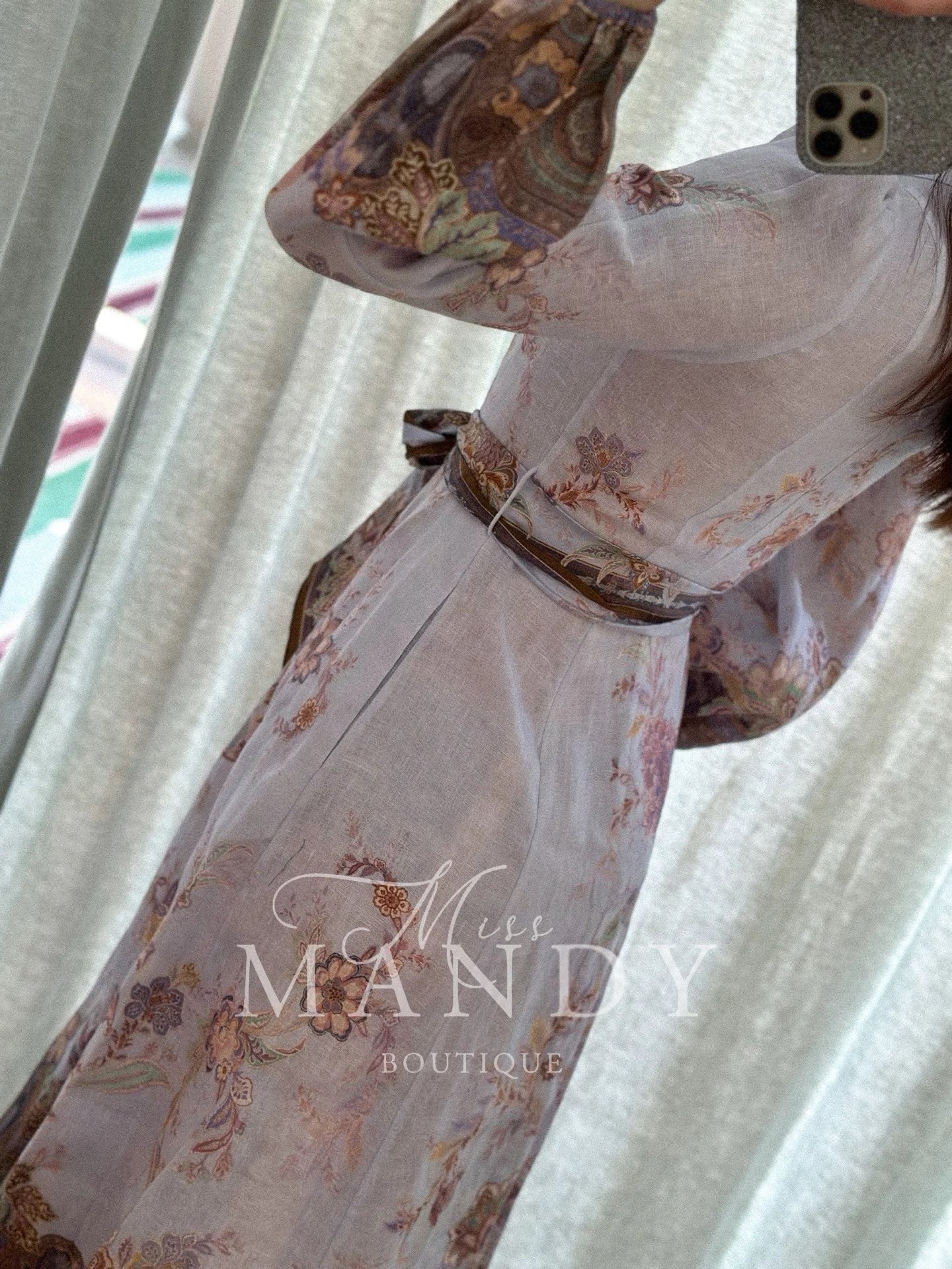ZIMMERMANN 26S FLORAL RUFFLE SLEEVE MIDI DRESS STYLE 3626
