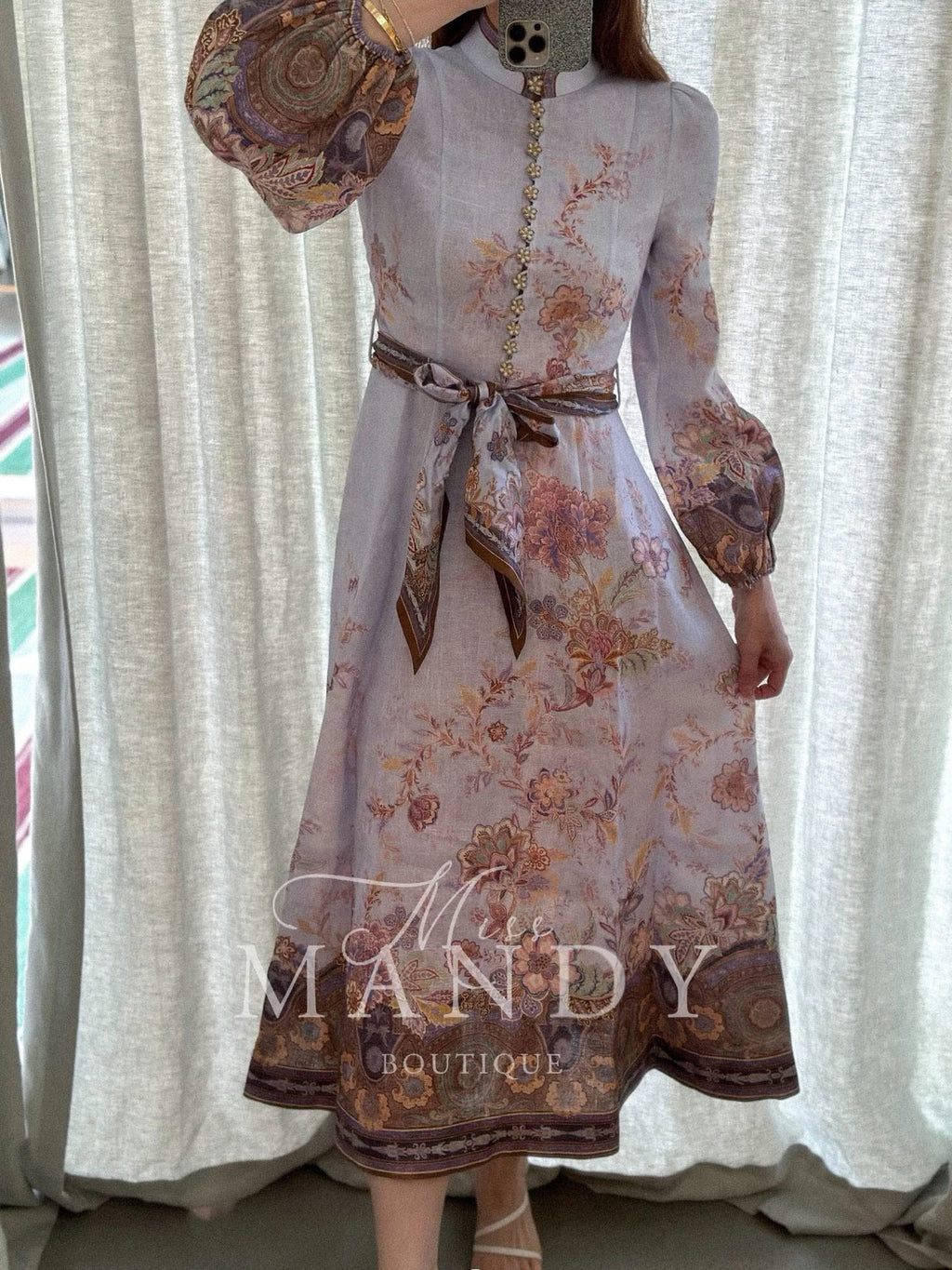 ZIMMERMANN 26S FLORAL RUFFLE SLEEVE MIDI DRESS STYLE 3626