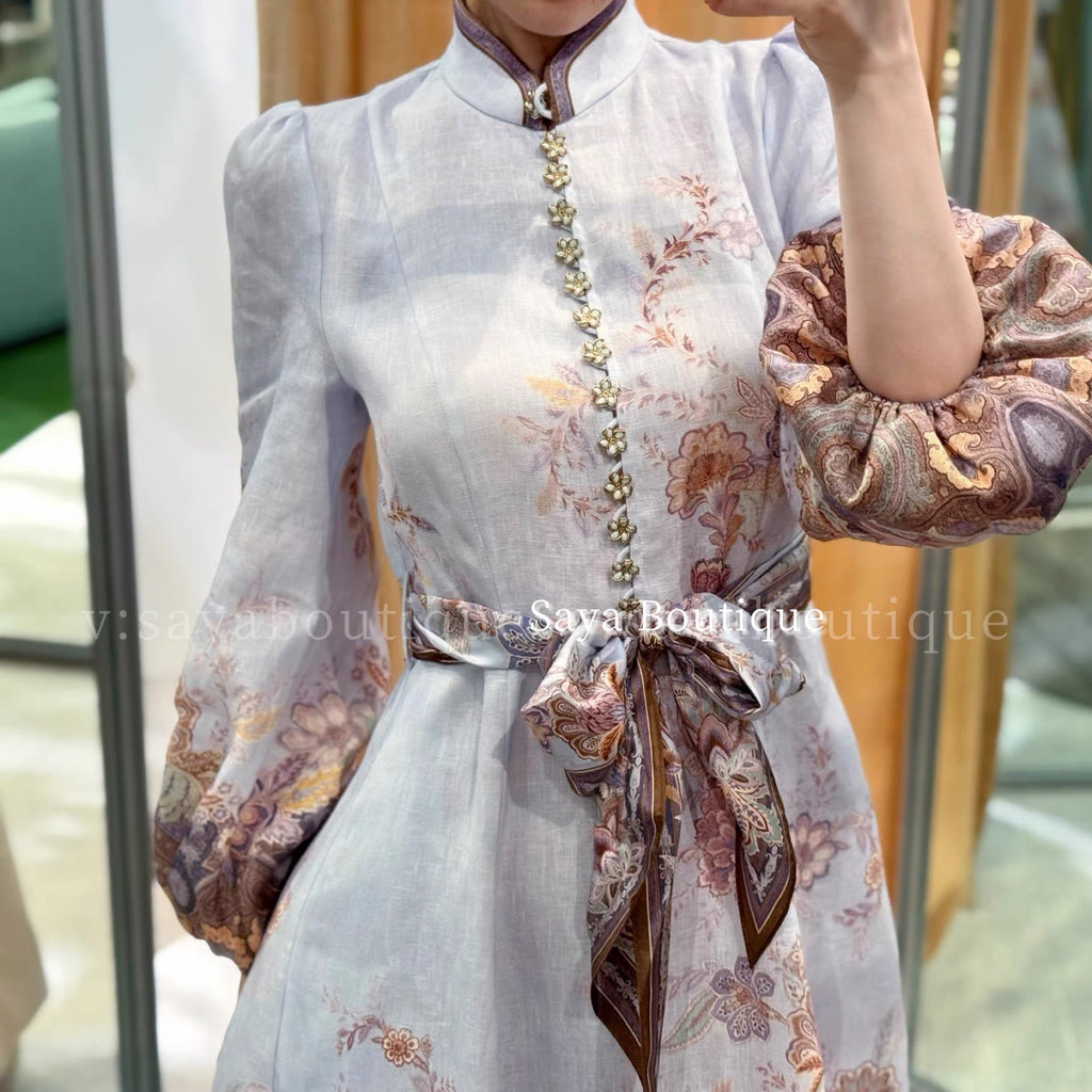 ZIMMERMANN 26S FLORAL RUFFLE SLEEVE MIDI DRESS STYLE 3626