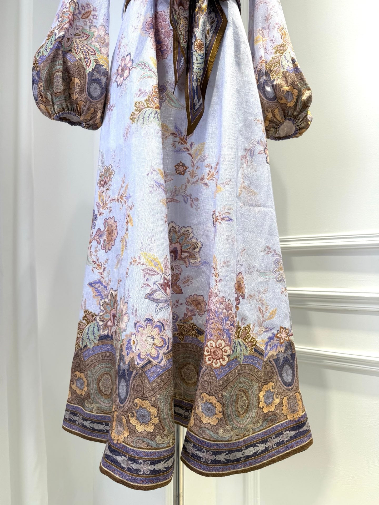 ZIMMERMANN 26S FLORAL MIDI DRESS IN LILAC SILK LINEN