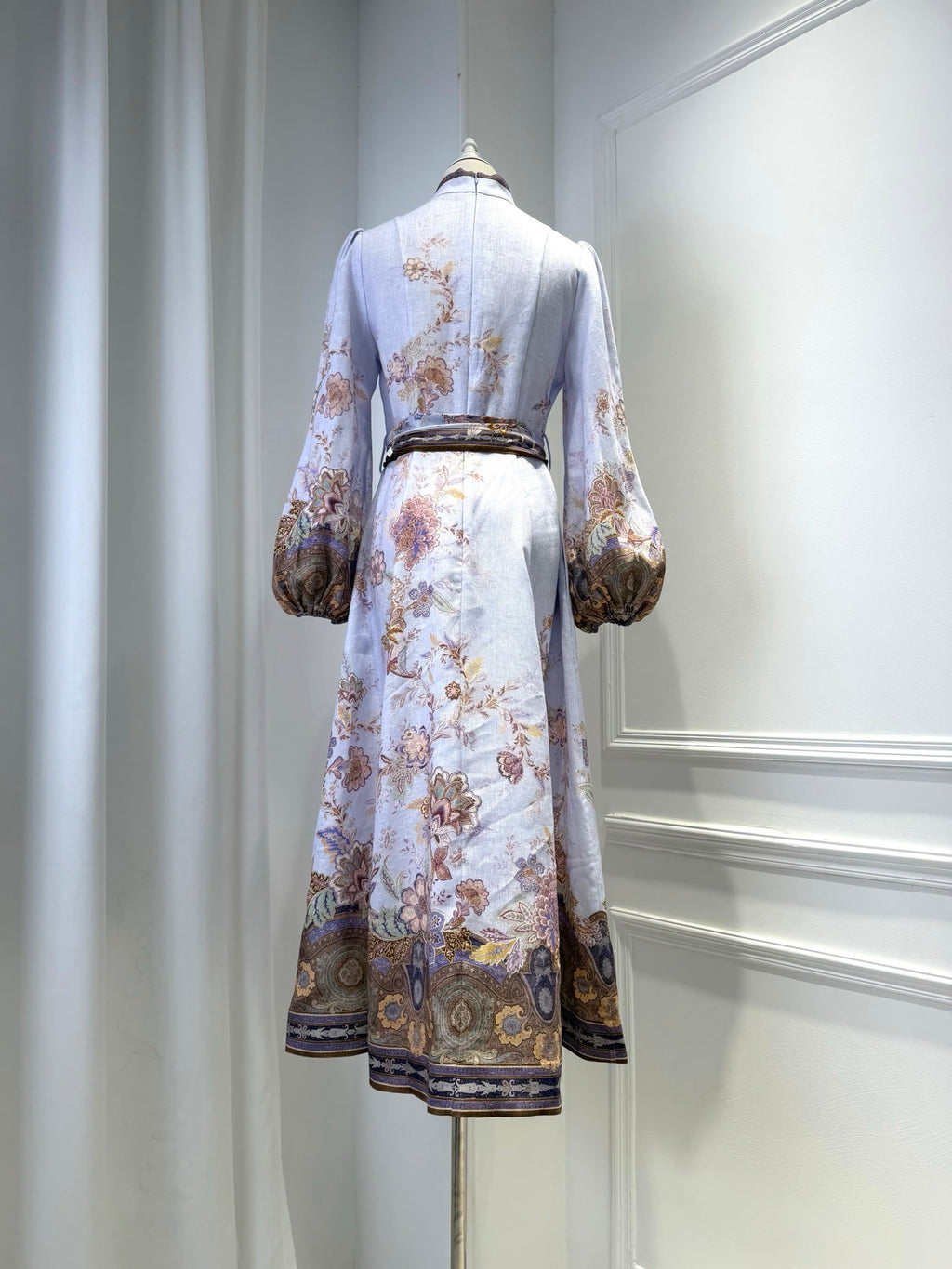 ZIMMERMANN 26S FLORAL MIDI DRESS IN LILAC SILK LINEN