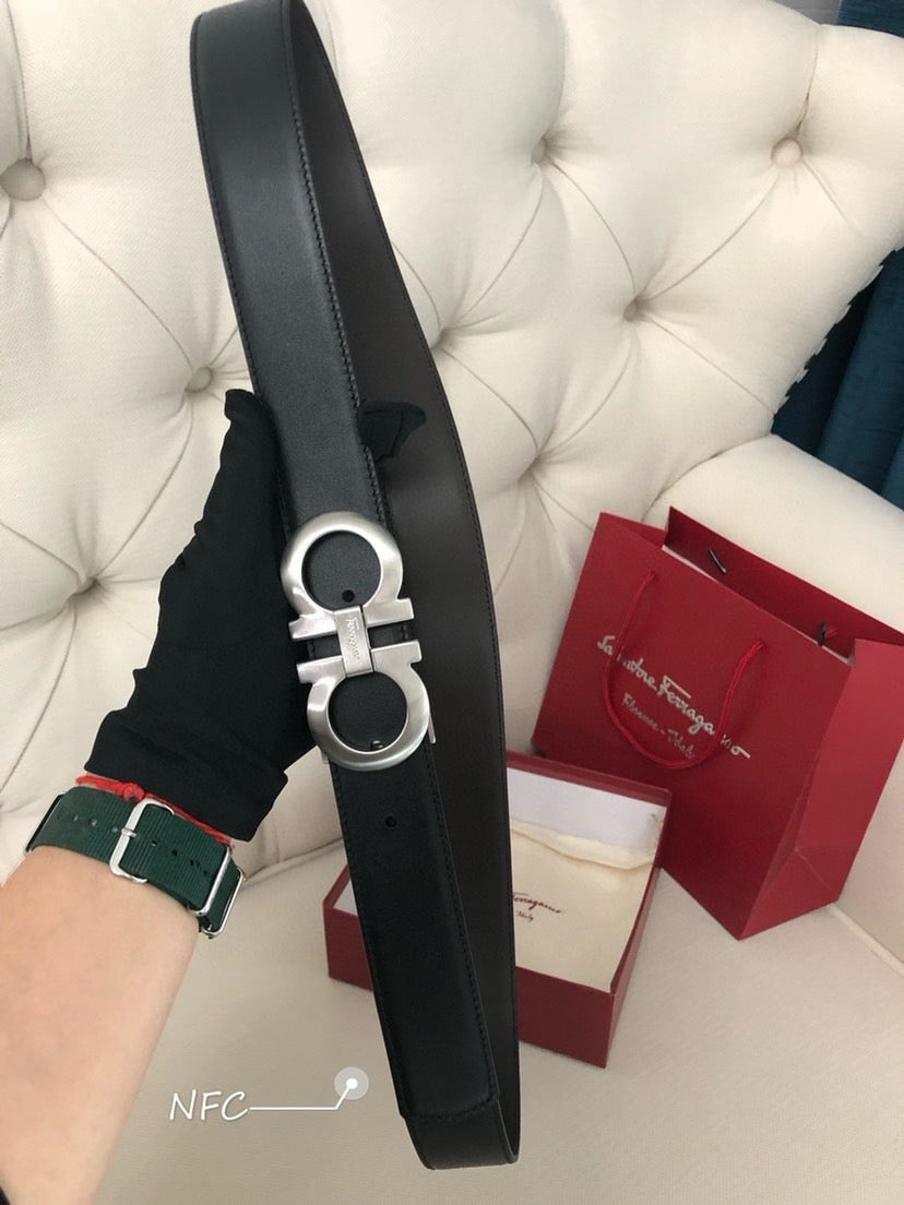 SALVATORE 26S GANCINI BELT IN BLACK CALFSKIN LEATHER