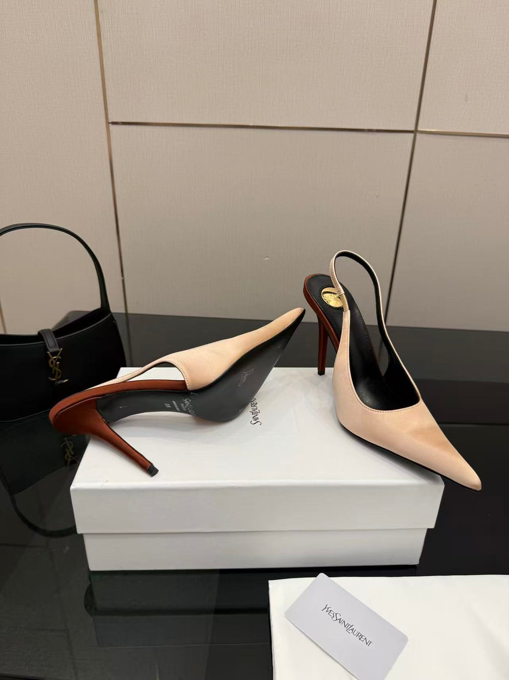 YSL DEROCHE 110 CREPE SATIN SLINGBACK PUMPS