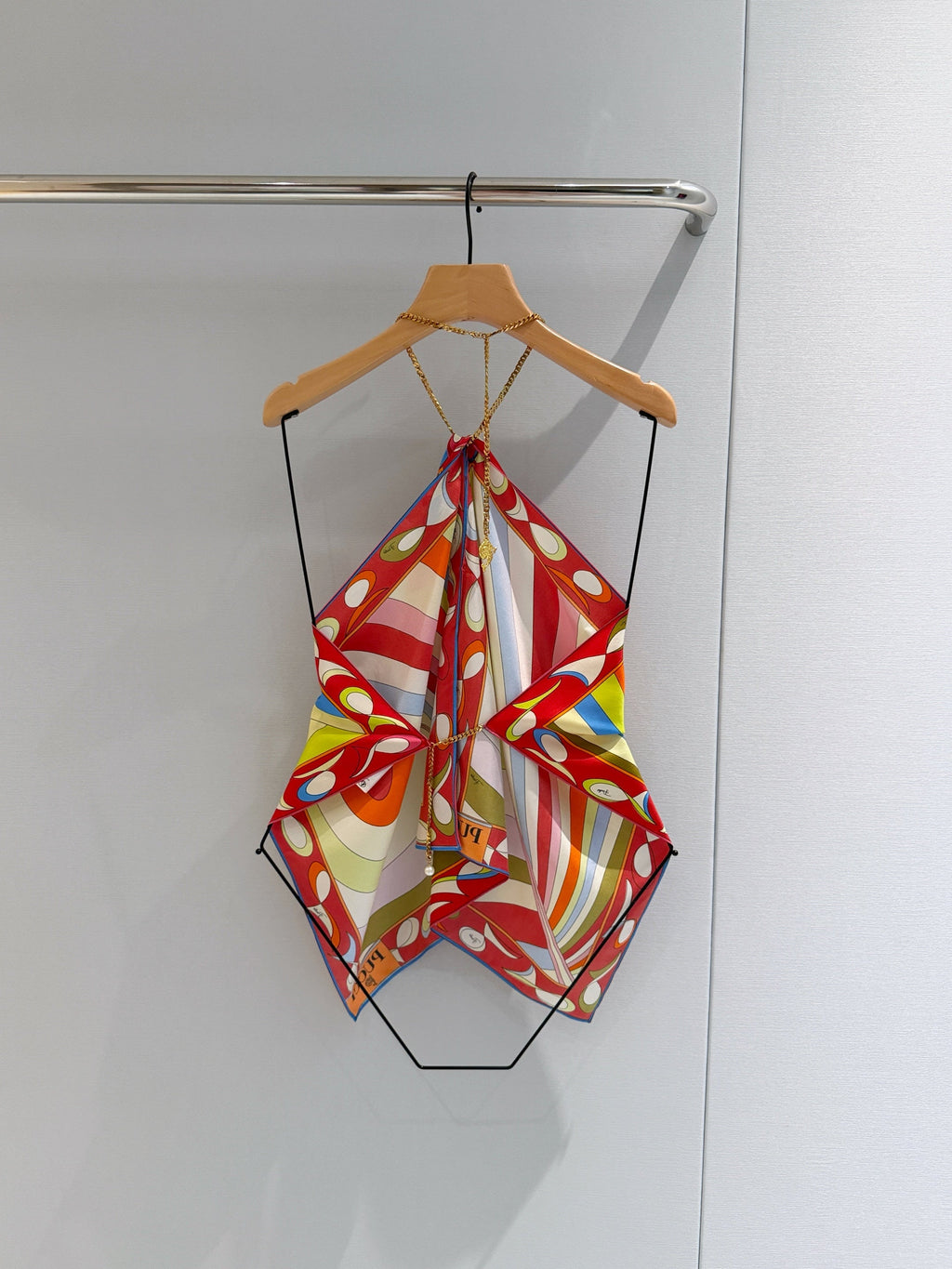 PUCCI 26S HALTER SCARF TOP IN MULTICOLOR PRINTED SILK