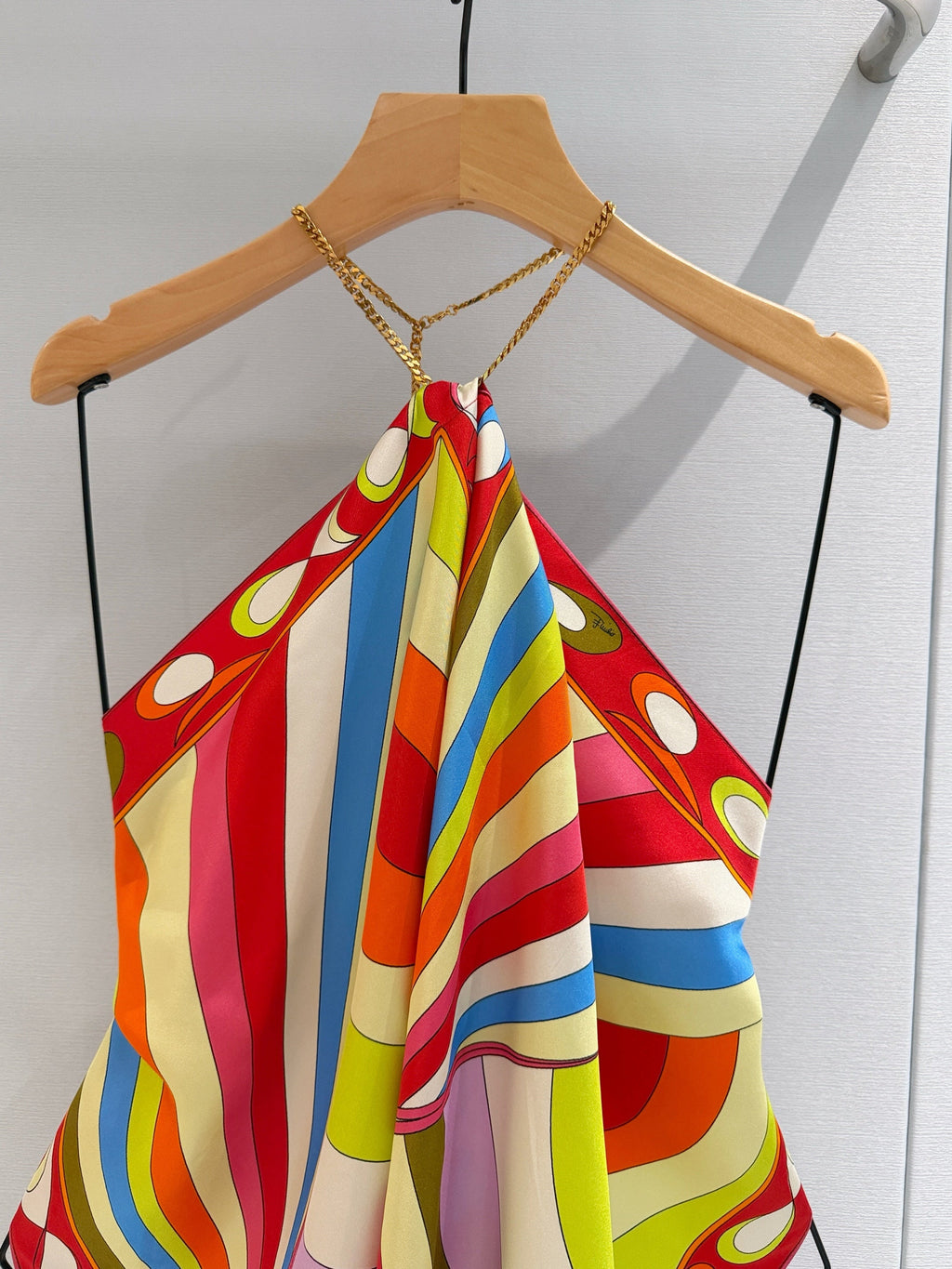 PUCCI 26S HALTER SCARF TOP IN MULTICOLOR PRINTED SILK