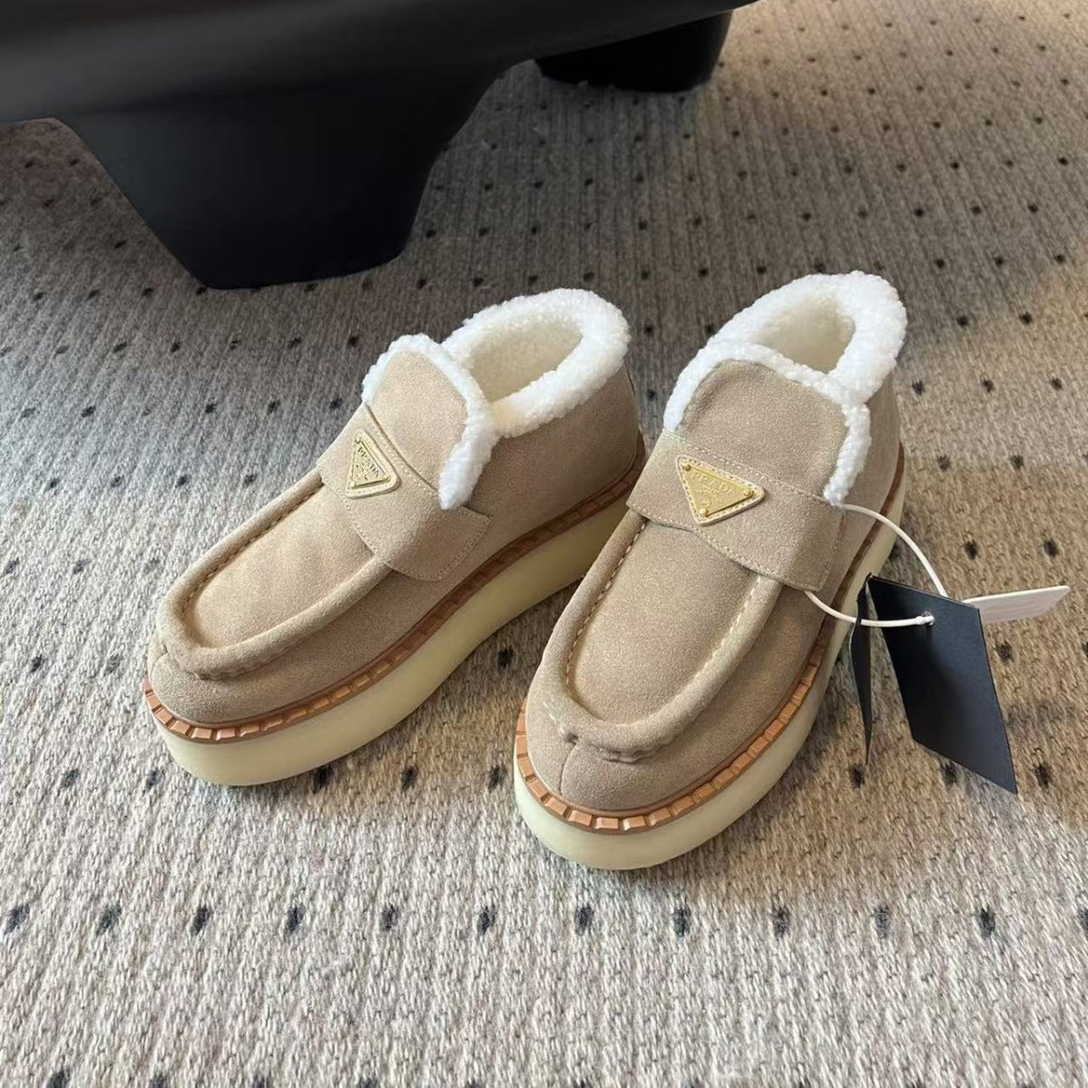 PRADA LOAFERS IN TAN BROWN SUEDE