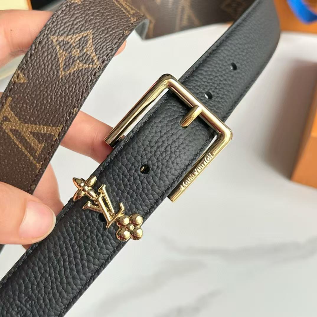 LV BELT 30 MM IN BROWN CALFSKIN GOLD HARDWARE