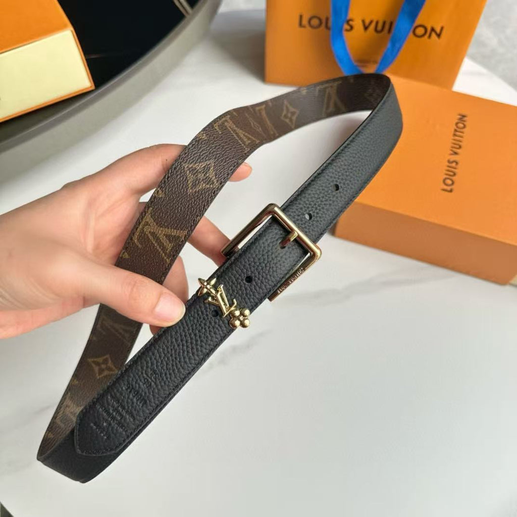 LV BELT 30 MM IN BROWN CALFSKIN GOLD HARDWARE