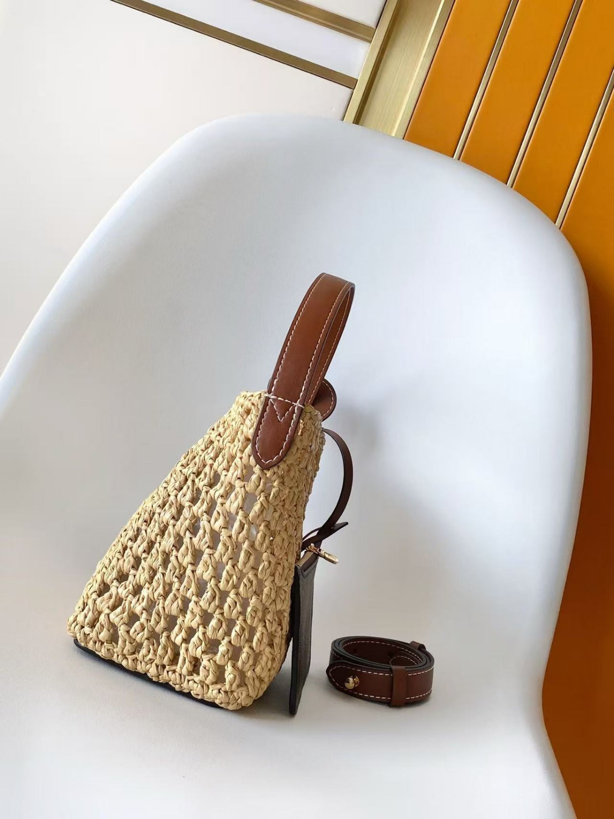 LV ALL IN BB HANDBAG 18 IN BEIGE WOVEN RAFFIA GOLD HARDWARE
