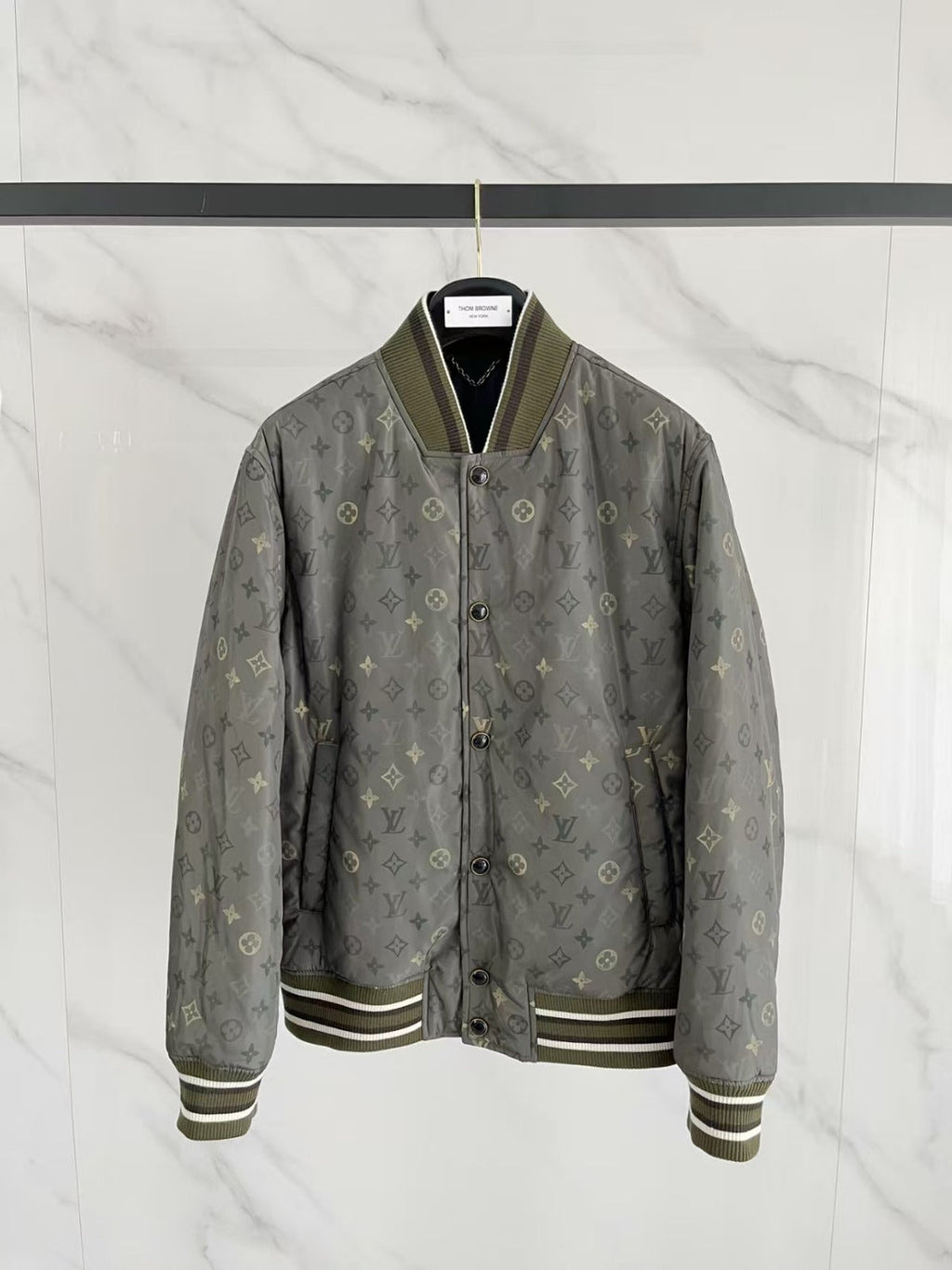 LV MAXI COAT IN GREY MIX KHAKI FABRIC