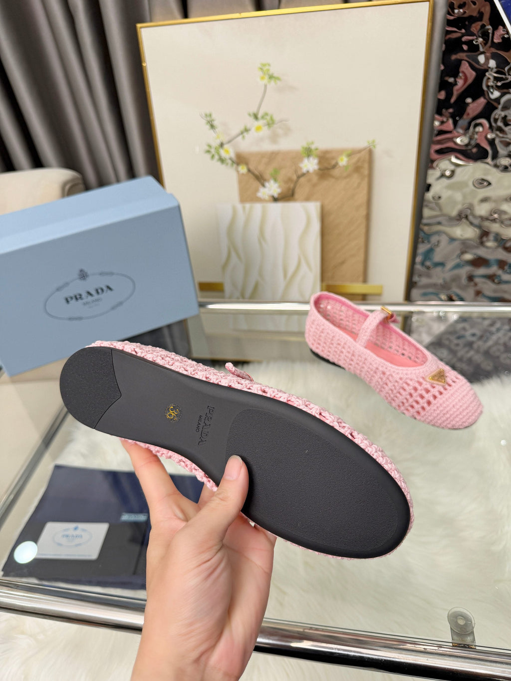 PRADA MARY JANE FLATS IN PINK CROCHET