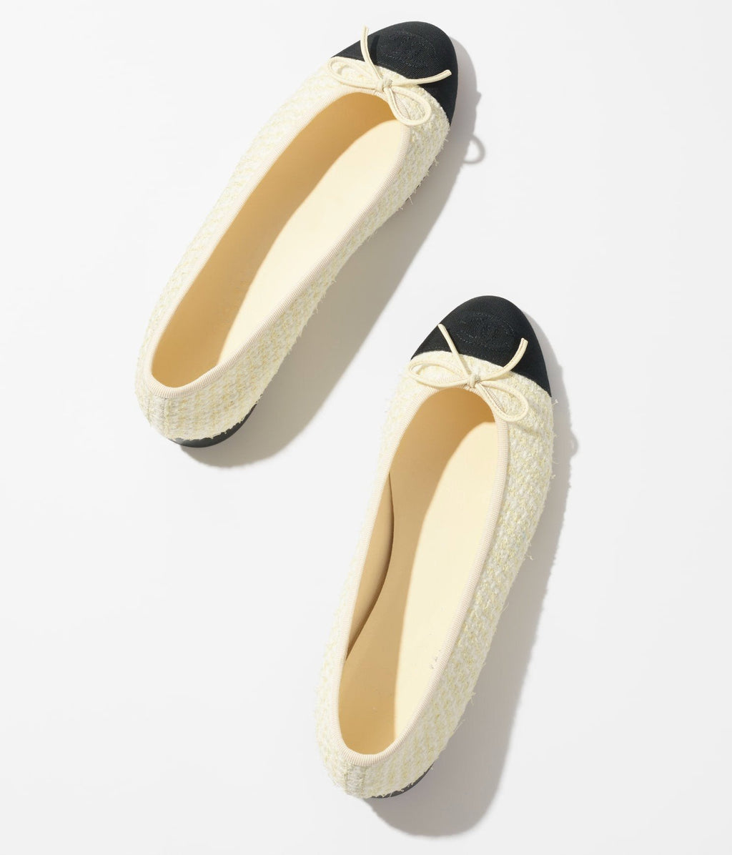 BALLET FLATS LIGHT YELLOW BLACK TWEED