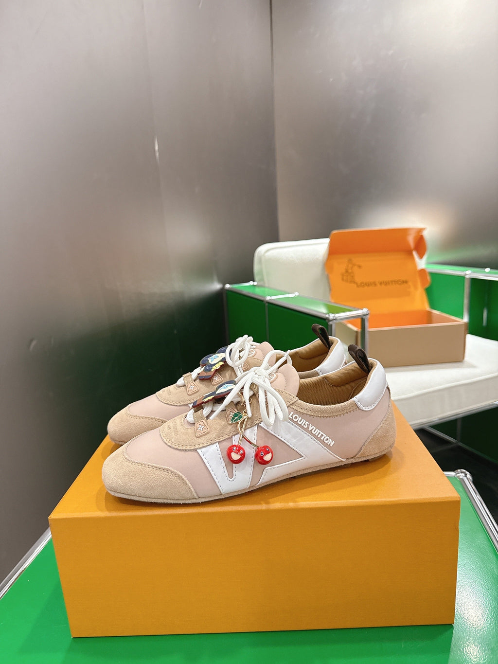 LV 26S SNEAKERS IN BEIGE SUEDE WITH CHERRY CHARM