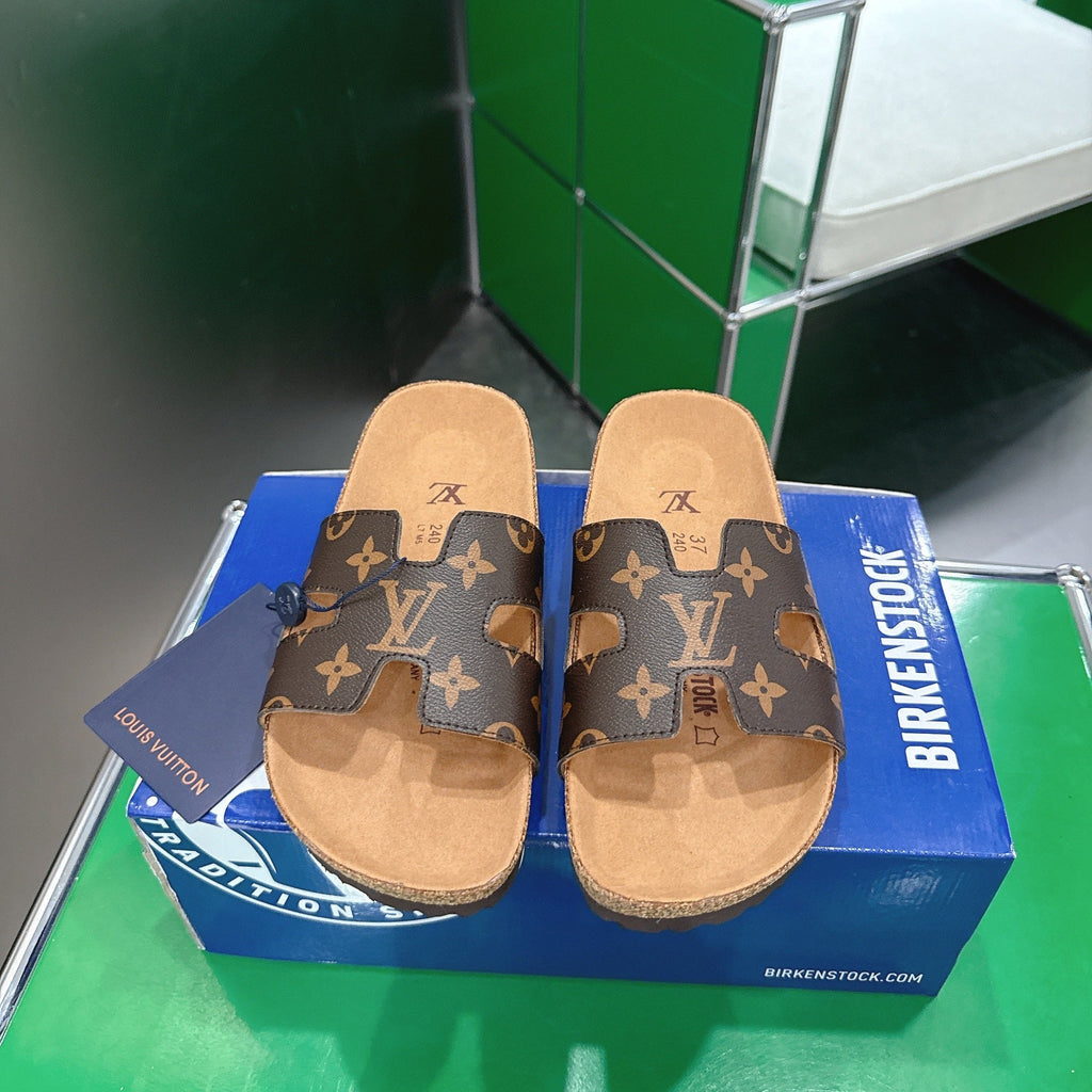 LV 26S SLIDES IN DARK BROWN COATED CANVAS