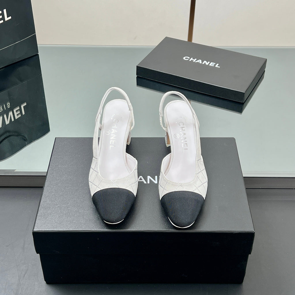 CC SLINGBACK 25S 65 MM IN WHITE SUEDE AND CRYSTALS