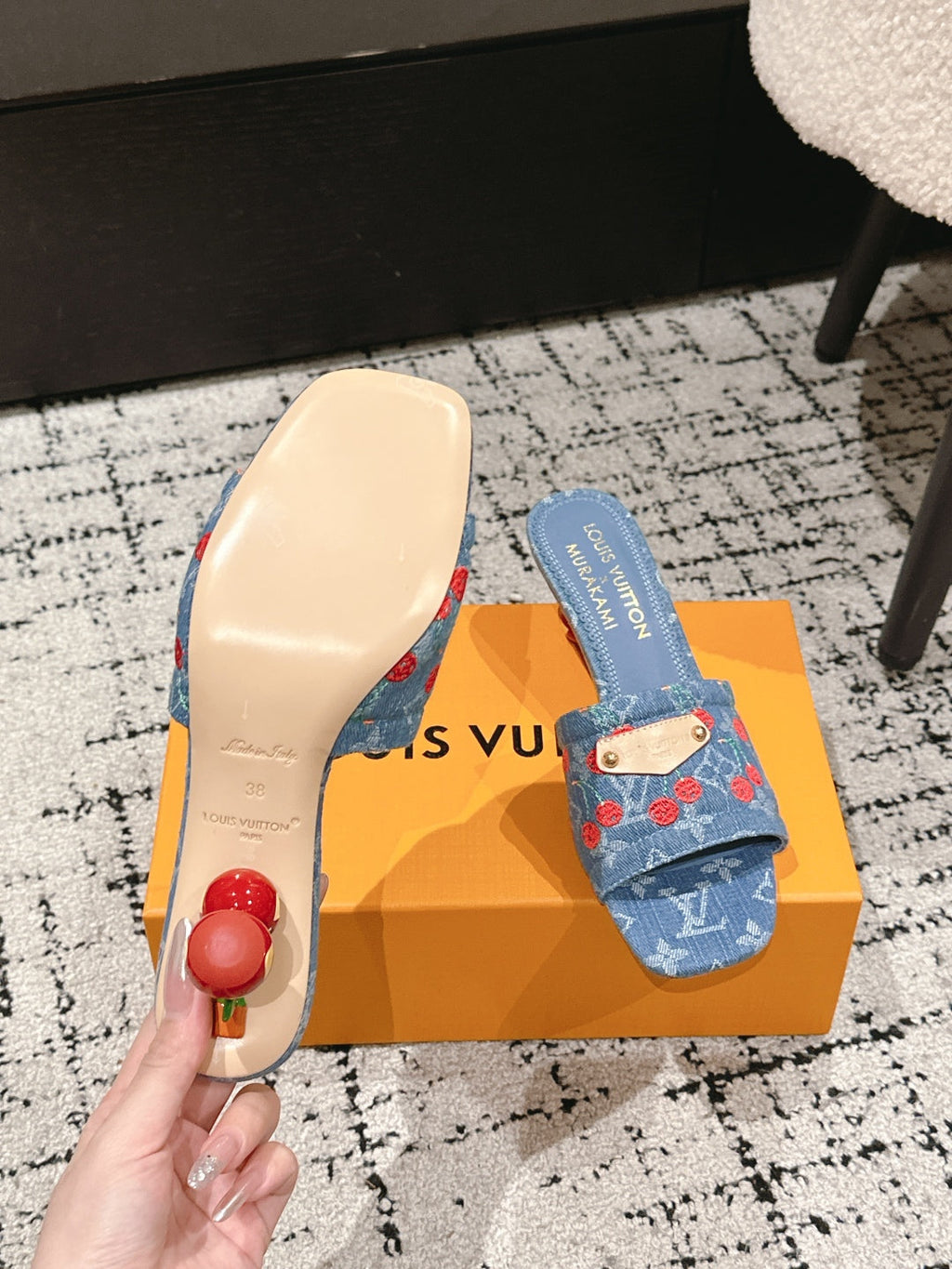 LV CHERRY HIGH HEELS 25S 55 MM IN BLUE DENIM STYLE 6