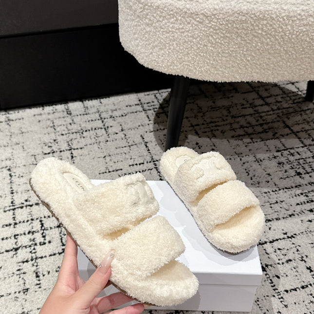 CELINE 25S SLIDES TRIOMPHE IN IVORY SPONGE FABRIC