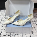 PRADA 26S POINTED-TOE HIGH HEELS 75MM IN IVORY WHITE PATENT CALFSKIN WITH BOW
