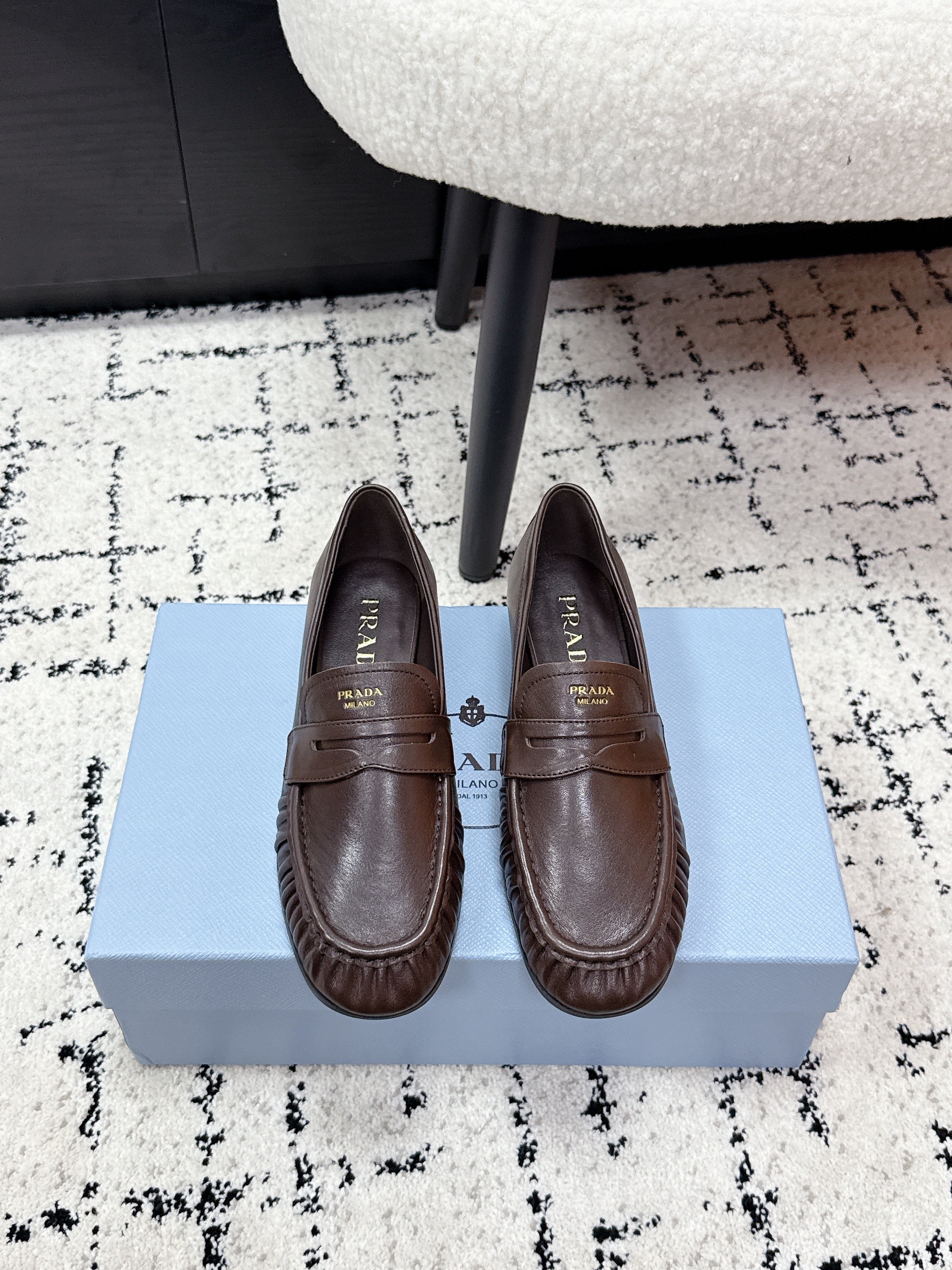 PRADA 26S LOAFERS 25MM IN DARK BROWN CALFSKIN