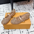 LV 26S MARY JANE FLATS IN LIGHT BROWN EMBROIDERED FABRIC MESH