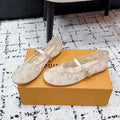 LV 26S MARY JANE FLATS IN BEIGE EMBROIDERED FABRIC MESH