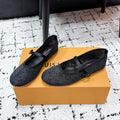 LV 26S MARY JANE FLATS IN BLACK EMBROIDERED FABRIC MESH
