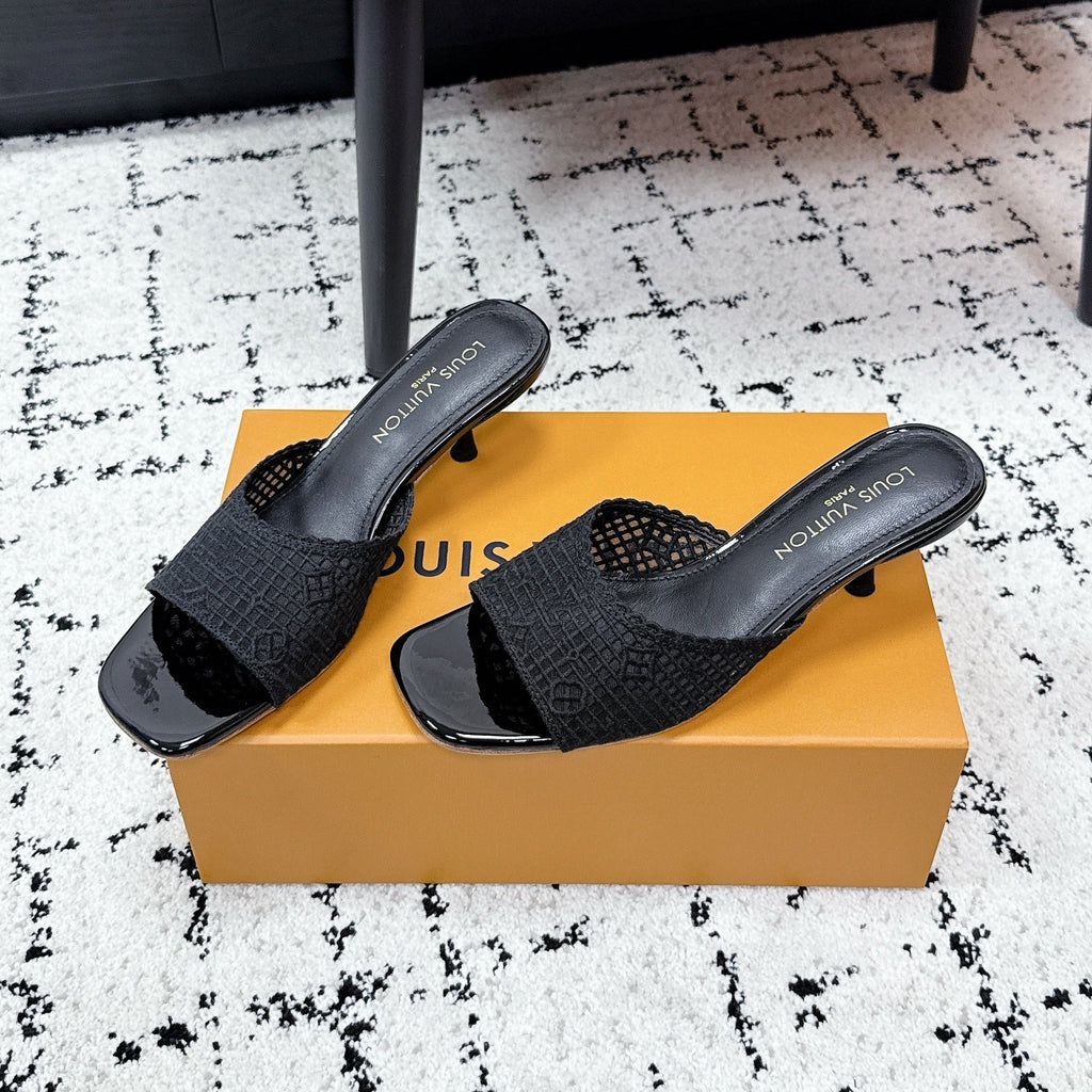 LV 26S 6 AM MULE 55MM IN BLACK EMBROIDERED FABRIC