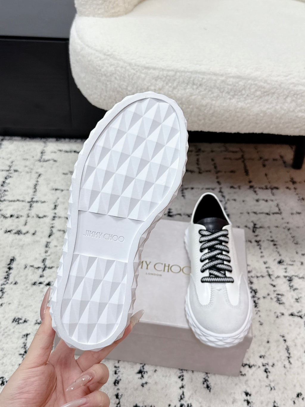 JIMMY CHOO 26S SNEAKERS IN WHITE SUEDE WITH BLACK LACES