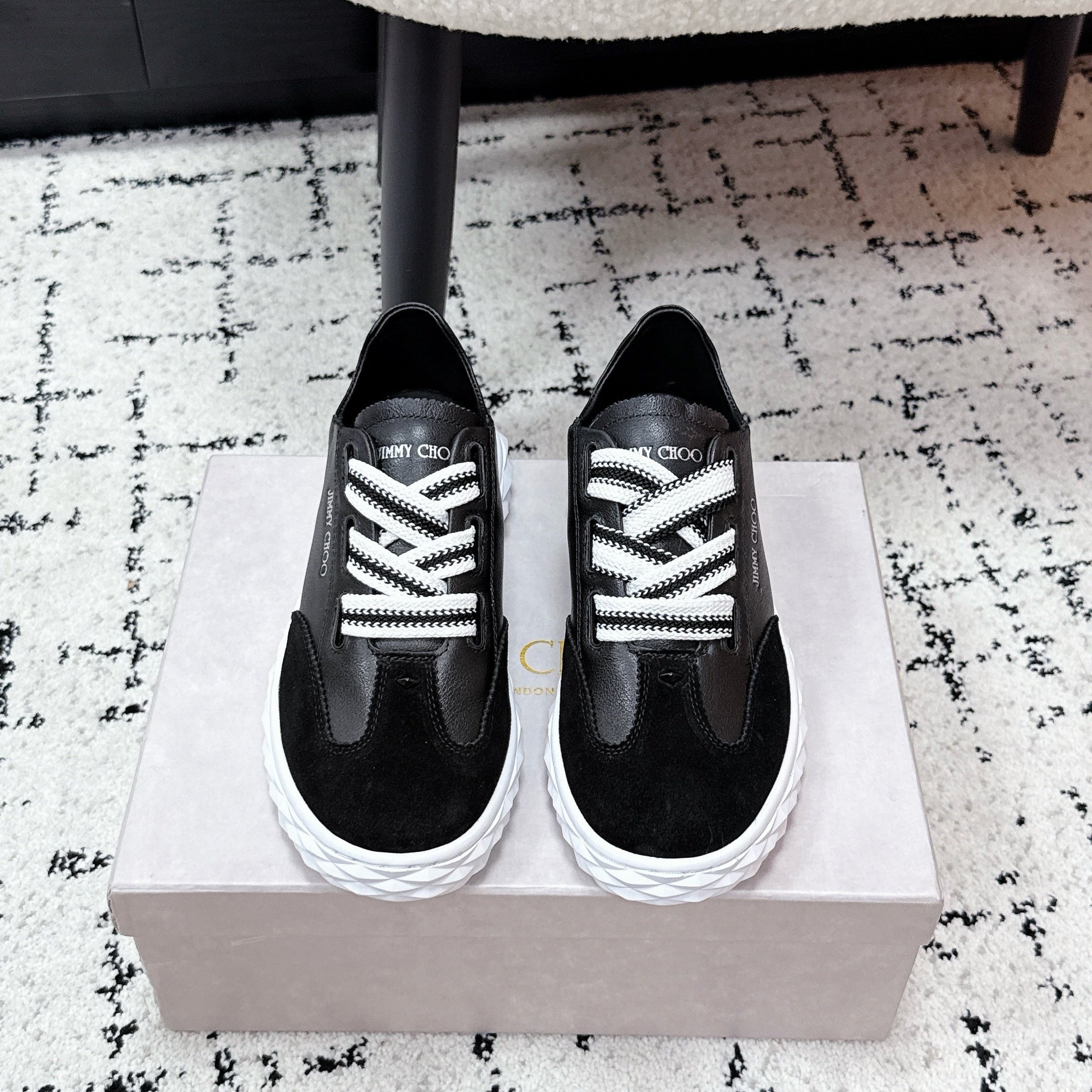 JIMMY CHOO 26S SNEAKERS IN BLACK CALFSKIN AND SUEDE
