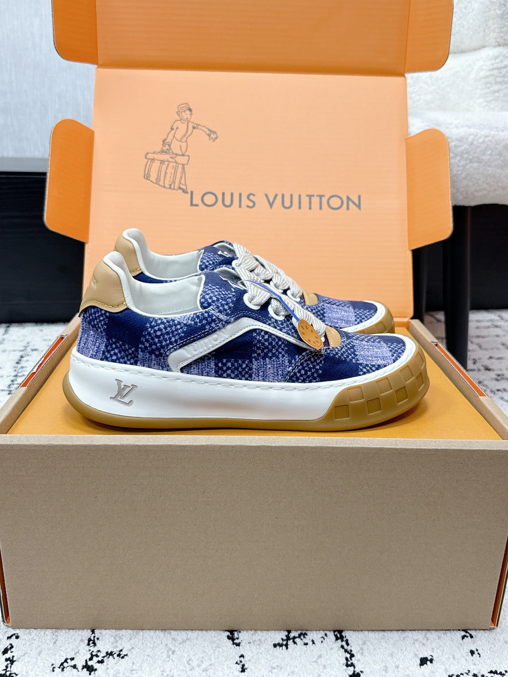 LV 26S TILTED SNEAKERS 40MM IN DARK BLUE FABRIC