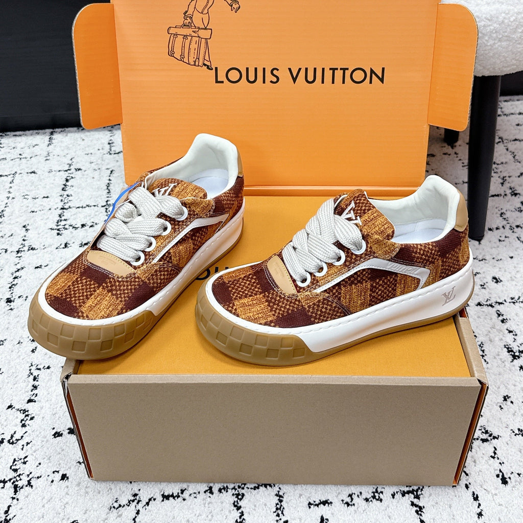 LV 26S TILTED SNEAKERS 40MM IN COGNAC BROWN FABRIC