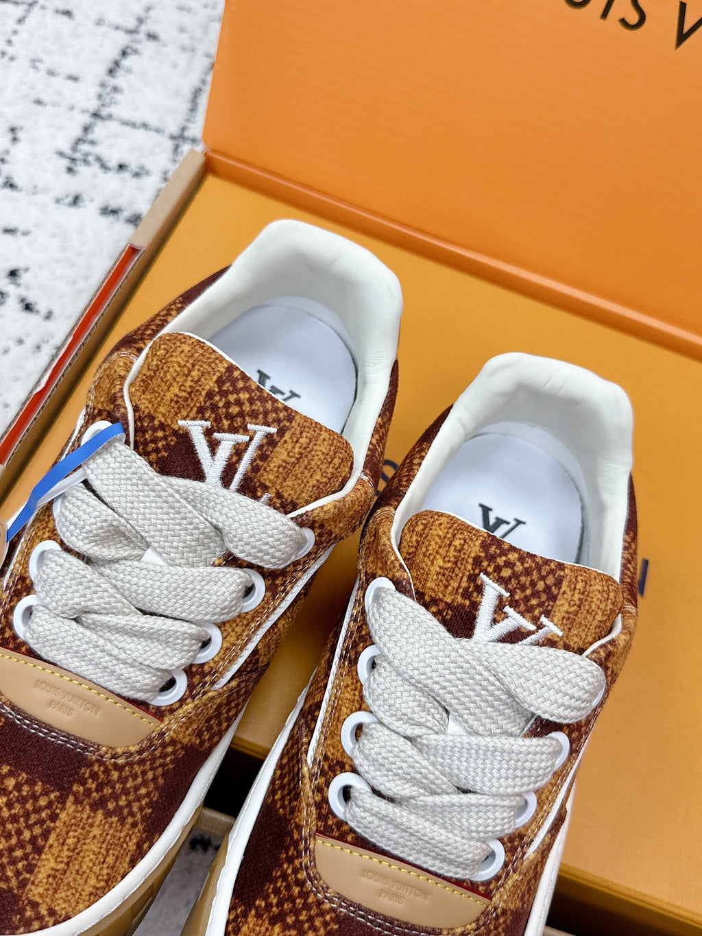 LV 26S TILTED SNEAKERS 40MM IN COGNAC BROWN FABRIC