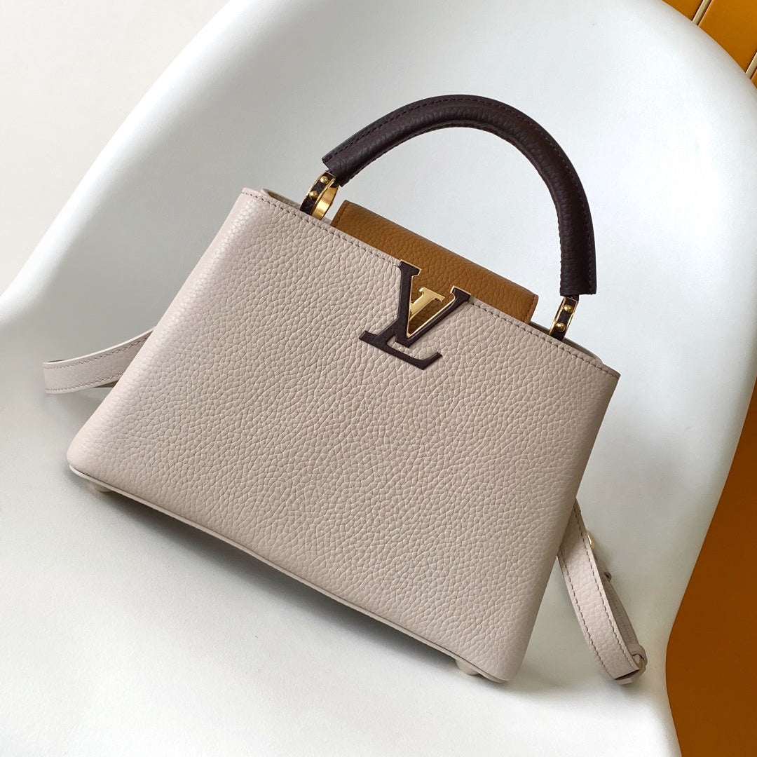 LV 26S CAPUCINES BAG 27 IN GRAYISH BEIGE TAURILLON CALFSKIN
