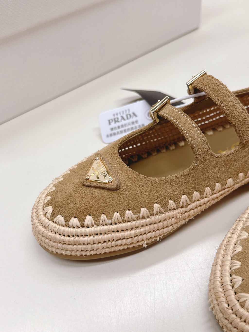 PRADA 26S MARY JANE ESPADRILLES SHOES IN BROWN SUEDE WITH LOGO