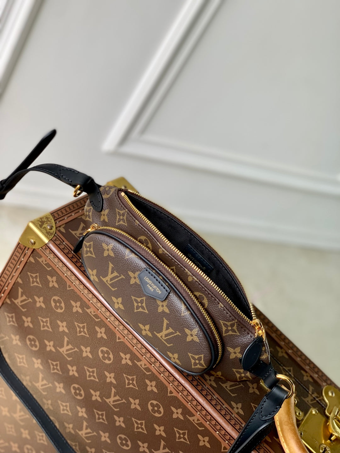 KEEPIT BUMBAG 29 IN BROWN DAMIER AZUR COATED MONOGRAM CANVAS