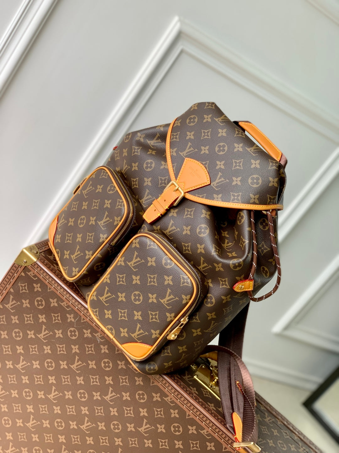 MONTSOURIS CARGO BACKPACK 40 IN BROWN MONOGRAM LAMBSKIN