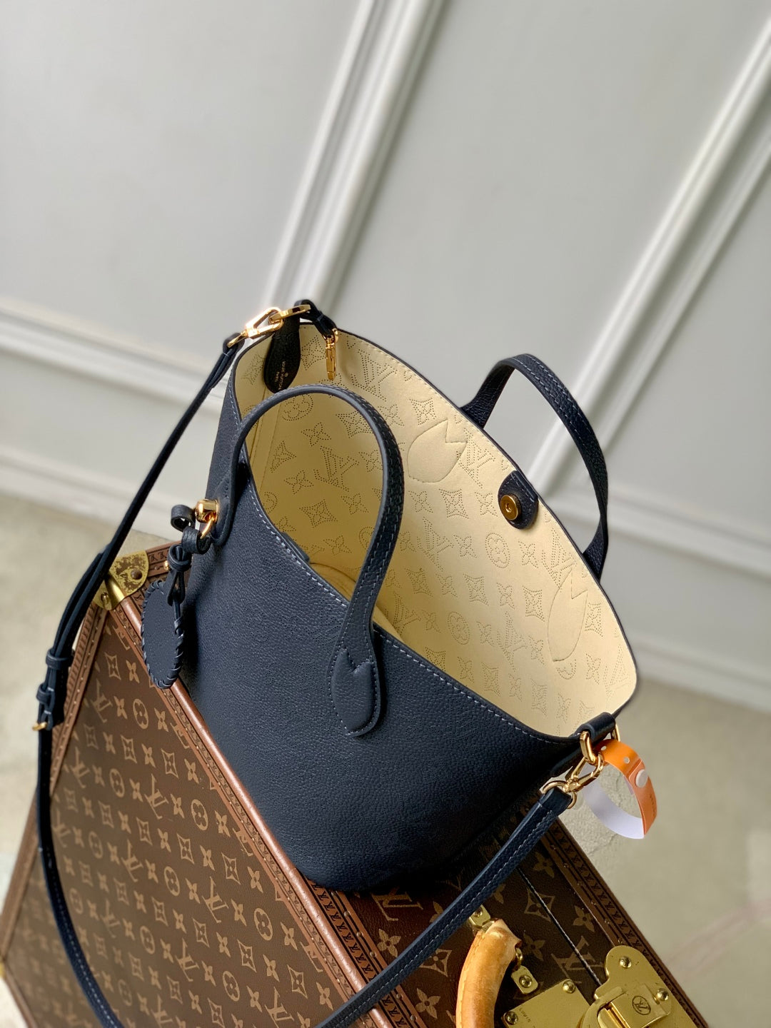 BLOSSOM PM 20 IN DARK BLUE MONOGRAM PERFORATED CALFSKIN