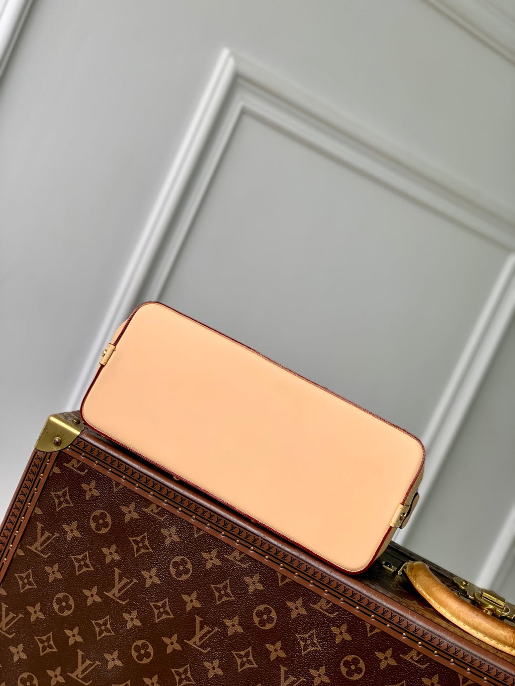 COSMETIC POUCH 27 IN GREY MONOGRAM DENIM GOLD HARDWARE