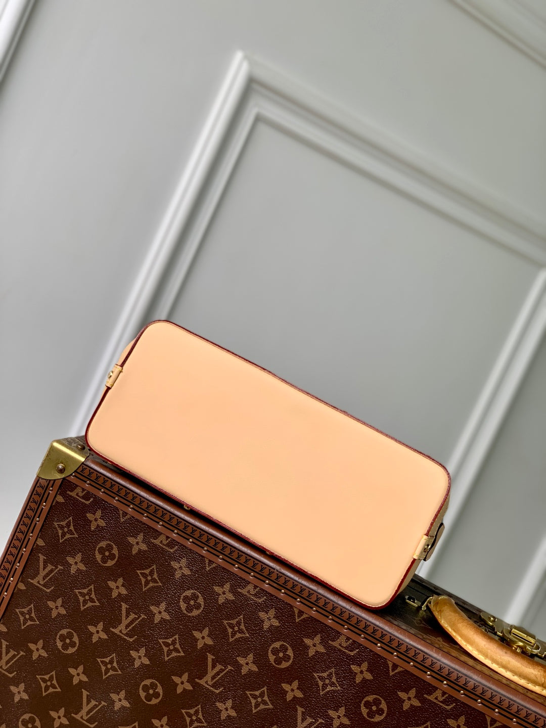 COSMETIC POUCH 27 IN GREY MONOGRAM DENIM GOLD HARDWARE