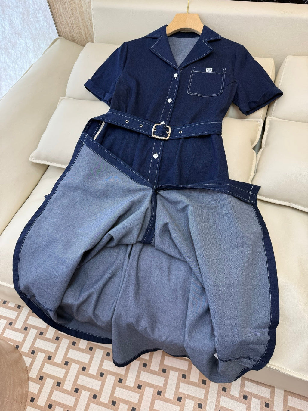 CELINE 26S LONG SHORT SLEEVE DENIM DRESS 367