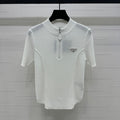 PRADA MOCK NECK SHORT-SLEEVE KNIT TOP WHITE 274815