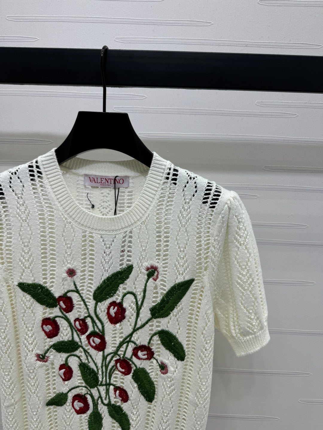 VALENTINO CREW NECK SHORT-SLEEVE KNIT TOP 274956