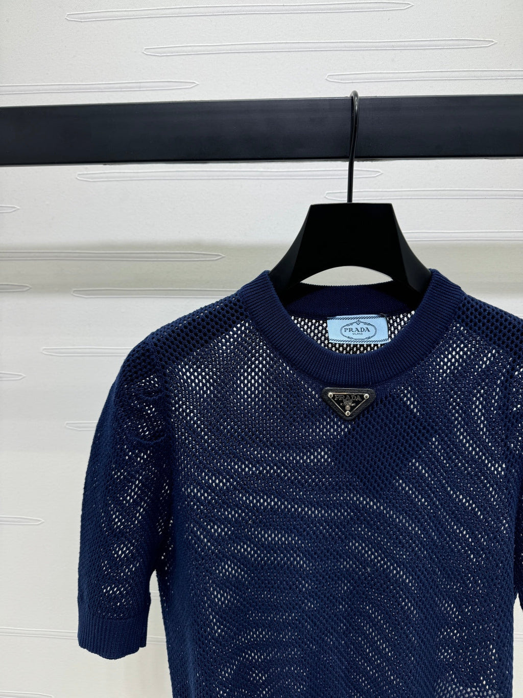 PRAD 25S HOLLOW KNIT SHORT SLEEVE TOP 264135