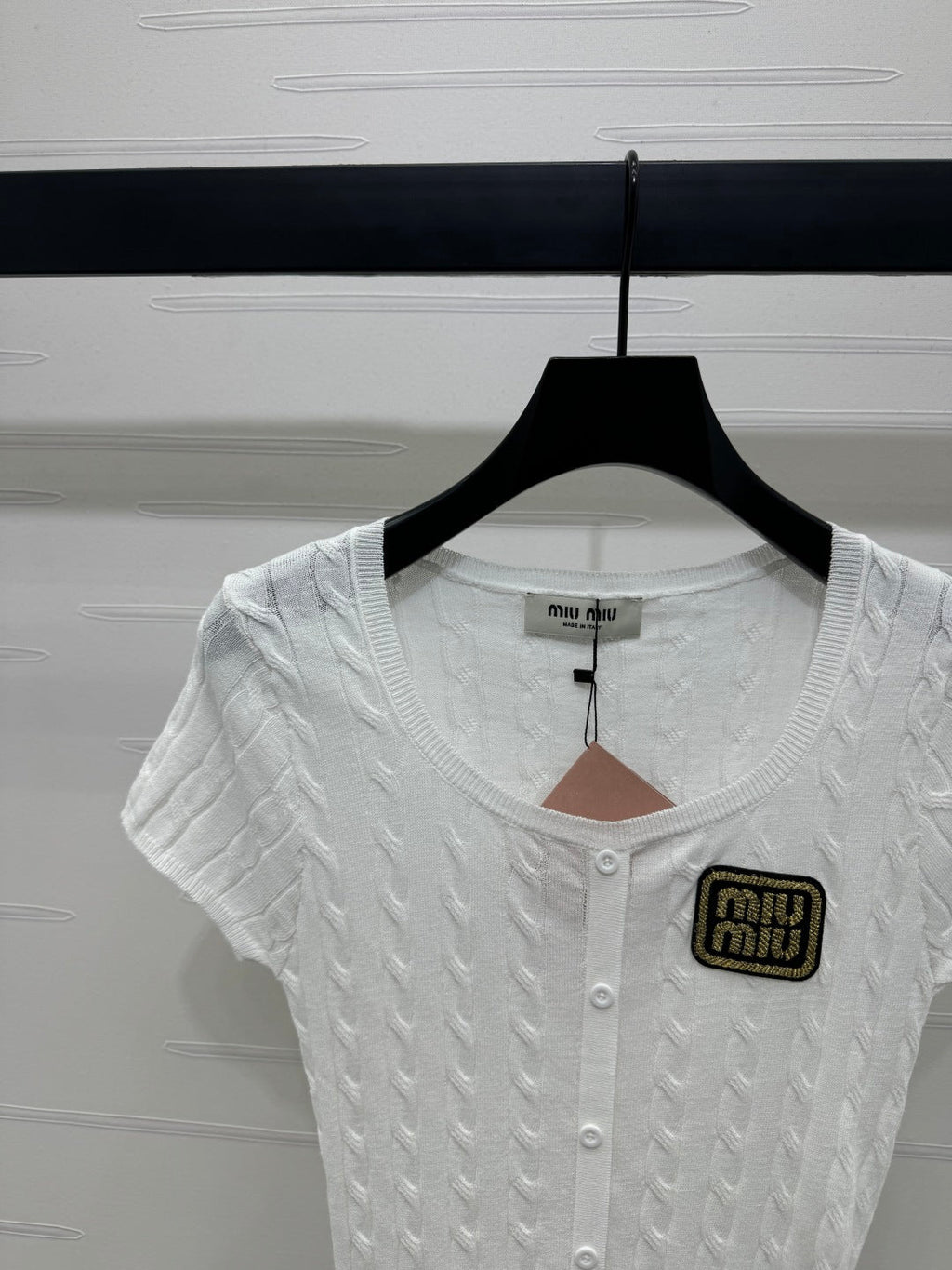 MIUMIU U-NECK KNITTED SHORT-SLEEVE TOP WHITE 274946