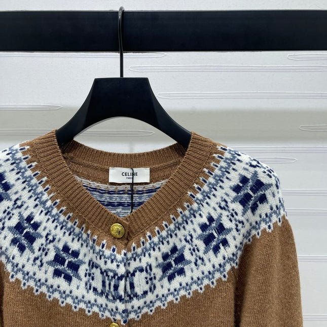 CELINE CARDIGAN IN PECAN BROWN MIX BLUE WOOL