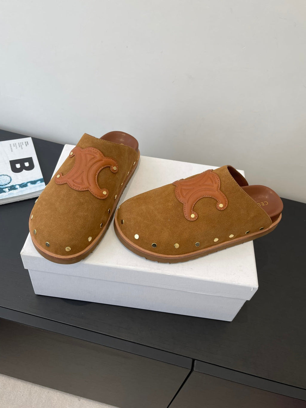 CELINE 26S MULE IN BROWN SUEDE