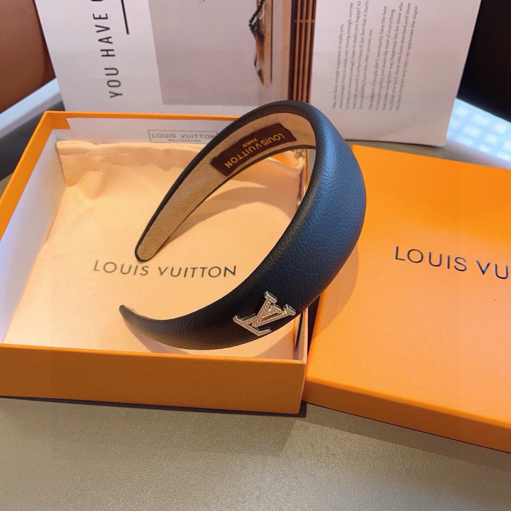 LV HEADBAND IN BLACK CALFSKIN GOLD HARDWARE