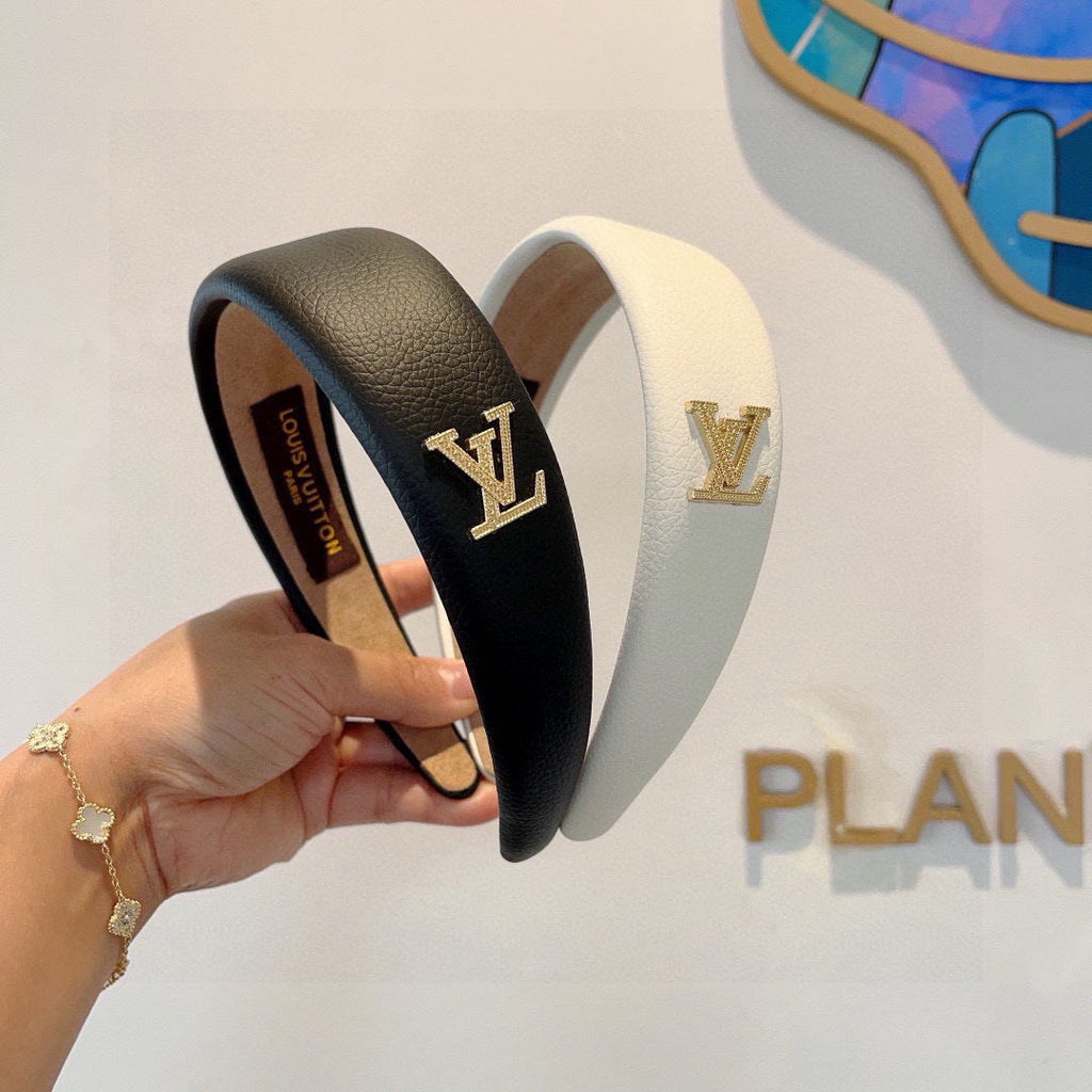 LV HEADBAND IN BLACK CALFSKIN GOLD HARDWARE